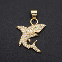 Cubic Zirconia Micro Pave Brass Pendant, Shark, plated, DIY & micro pave cubic zirconia, mixed colors, 23.80x16mm, Sold By PC