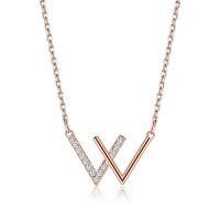 Cubic Zircon Micro Pave 925 Sterling Silver Necklace, Letter W, plated, oval chain & micro pave cubic zirconia & for woman, more colors for choice, 20x13mm, Sold Per Approx 16.14 Inch Strand