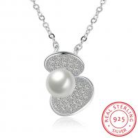 Cubic Zircon Micro Pave 925 Sterling Silver Necklace, with Shell Pearl, with 1.18inch extender chain, Shell, platinum plated, oval chain & micro pave cubic zirconia & for woman, 10x16mm, Sold Per Approx 16.5 Inch Strand