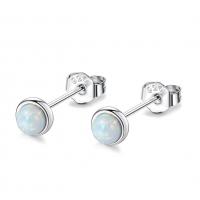 925 Sterling Silver Stud Earrings, with Opal, Round, plated, fashion jewelry & for woman, more colors for choice, 14x4mm, Sold By Pair