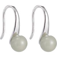 925 Sterling Silver Drop Earring, with Hetian Jade, Round, platinum plated, fashion jewelry & for woman, 6x15mm, Sold By Pair