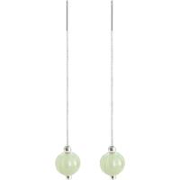 925 Sterling Silver Thread Through Earrings, with Hetian Jade, Pumpkin, platinum plated, box chain & for woman, 10x71mm, Sold By Pair