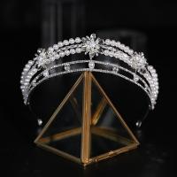 Bridal Tiaras, Rhinestone, with Plastic Pearl & Tibetan Style, Crown, for woman & with rhinestone, silver color, 310x48mm, Sold By PC