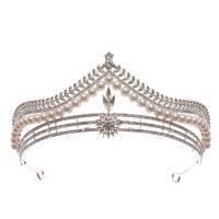 Bridal Tiaras Zinc Alloy with Plastic Pearl Crown for woman & with rhinestone silver color Sold By PC