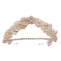 Diadèmes, perle de plastique, couronne, Placage, pour femme & avec strass, blanc, 320x38mm, Vendu par PC