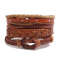 PU Leather Cord Bracelets Cowhide with Linen & PU Leather & Wax Cord & Zinc Alloy 4 pieces & Adjustable & handmade & Unisex 17-18cm 6cm Sold By Set