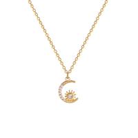 Titanium Steel Necklace, with 2.32inch extender chain, Moon and Star, different styles for choice & for woman & with rhinestone, golden, Length:15.28 Inch, Sold By PC