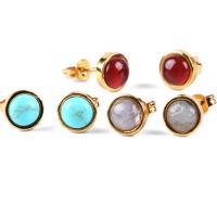 Natural Gemstone Earrings, Tibetan Style, with Gemstone, gold color plated, different materials for choice & for woman, more colors for choice, nickel, lead & cadmium free, 13x7x4mm, Sold By Pair