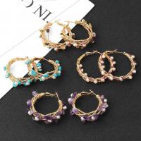 Zinc Alloy Hoop Earring with Natural Gravel & Gemstone gold color plated & for woman nickel lead & cadmium free Sold By Pair