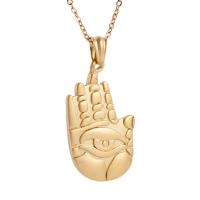 Evil Eye Jewelry Necklace, 304 Stainless Steel, Hand, sand blast & fashion jewelry & for woman, golden, 35x20mm, Length:17.72 Inch, Sold By PC