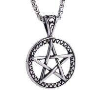 Stainless Steel Jewelry Necklace, 304 Stainless Steel, pentagram, polished, fashion jewelry & for man, original color, 49x35mm, Length:23.62 Inch, Sold By PC