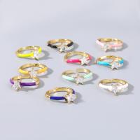Messing Cuff fingerring, Stjerne, mode smykker & for kvinde & emalje & med rhinestone, flere farver til valg, Solgt af PC
