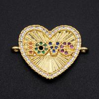 Cubic Zirconia Micro Pave Brass Connector Heart plated DIY & micro pave cubic zirconia mixed colors Sold By PC