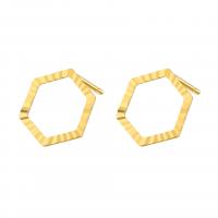 925 Sterling Silver Stud Earrings Hexagon plated flower cut & for woman & hollow Sold By Pair