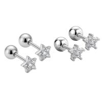 925 Sterling Silver Stud Earrings Star plated & for woman & with rhinestone Sold By Pair