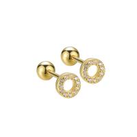 925 Sterling Silver Stud Earrings Donut plated for woman & with rhinestone & hollow 4mm Sold By Pair