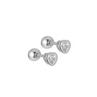 925 Sterling Silver Stud Earrings Heart plated for woman & with rhinestone 4mm Sold By Pair