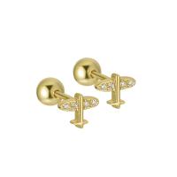 Boucle d'oreille bijoux en argent sterling, Argent sterling 925, avion, Placage, pour femme & avec strass, plus de couleurs à choisir, 5x6.2mm, 4mm, Vendu par paire