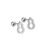 925 Sterling Silver Stud Earrings Calabash plated for woman & with rhinestone & hollow 4mm Sold By Pair