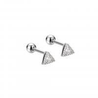 925 Sterling Silver Stud Earrings, Triangle, plated, for woman & with rhinestone, more colors for choice, 4x4.4mm, 3mm, Sold By Pair