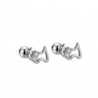 925 Sterling Silver Stud Earrings, Dog, platinum plated, for woman & with rhinestone & hollow, 7.3x6.1mm, 4mm, Sold By Pair