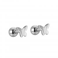 925 Sterling Silver Stud Earrings, Butterfly, platinum plated, fashion jewelry & for woman, 4.3x4.8mm, 4mm, Sold By Pair