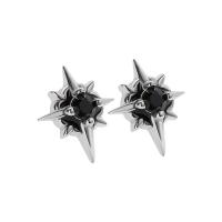 925 Sterling Silver Stud Earrings Eight Point Star platinum plated micro pave cubic zirconia & for woman 3mm Sold By Pair