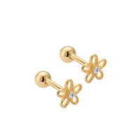 Boucle d'oreille bijoux en argent sterling, Argent sterling 925, fleur, Placage, pour femme & avec strass & creux, plus de couleurs à choisir, 5.3x5.1mm, 3mm, Vendu par paire