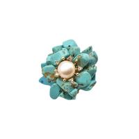 Broche bijoux de mode, turquoise, avec perle d'eau douce cultivée, fleur, pour femme & avec strass, bleu turquoise, 35mm, Vendu par PC