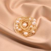 Freshwater Pearl Brooch, Brass, with Freshwater Pearl, gold color plated, for woman & with rhinestone, 37mm, Sold By PC