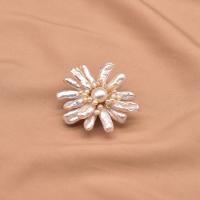 Freshwater Pearl Brooch with Brass Flower for woman & with rhinestone white 48mm Sold By PC