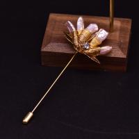 Freshwater Pearl Brooch Brass with Freshwater Pearl Flower for woman & with rhinestone purple pink 100mm Sold By PC