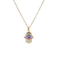 Cubic Zircon Micro Pave Brass Necklace, with 1.96 inch extender chain, Hamsa, 18K gold plated, different styles for choice & micro pave cubic zirconia & for woman, Length:Approx 15.74 Inch, Sold By PC