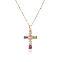Cubic Zircon Micro Pave Brass Necklace, with 1.96 inch extender chain, Cross, 18K gold plated, micro pave cubic zirconia & for woman, more colors for choice, 22x40mm, Length:Approx 15.74 Inch, Sold By PC