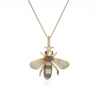 Cubic Zircon Micro Pave Brass Necklace, with 1.96 inch extender chain, Bee, 18K gold plated, micro pave cubic zirconia & for woman, 48x52mm, Length:Approx 15.74 Inch, Sold By PC