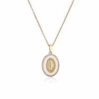 Cubic Zircon Micro Pave Brass Necklace, with 1.96 inch extender chain, 18K gold plated, micro pave cubic zirconia & for woman & enamel, white, 17x29mm, Length:Approx 15.74 Inch, Sold By PC