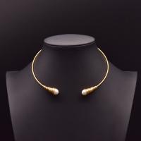 Fashion Choker Necklace, Brass, with Freshwater Pearl, 18K gold plated, Adjustable & for woman, Sold By PC