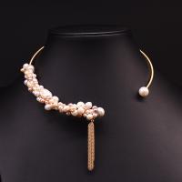 Fashion Choker Necklace, Brass, with Freshwater Pearl, 18K gold plated, for woman, pink, Sold By PC