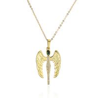 Cubic Zircon Micro Pave Brass Necklace, with 1.96 inch extender chain, Angel, 18K gold plated, micro pave cubic zirconia & for woman, 25x42mm, Length:Approx 15.74 Inch, Sold By PC