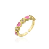 Cubique anneau en laiton Circonia Micro Pave, Placage de couleur d'or, avec le motif de coeur & pavé de micro zircon & pour femme & émail, plus de couleurs à choisir, 18mm, Vendu par PC