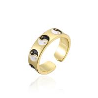 Brass Cuff Finger Ring gold color plated Adjustable & ying yang & for woman & enamel 18mm Sold By PC