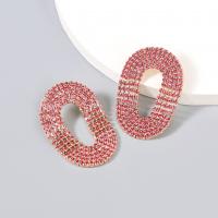 Rhinestone Earring, Tibetan Style, fashion jewelry & for woman & with rhinestone, pink, Hole:Approx 2.5mm, Sold By Pair