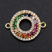 Cubic Zirconia Micro Pave Brass Connector Round plated DIY & micro pave cubic zirconia mixed colors Sold By PC