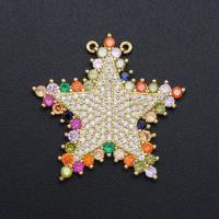 Cubic Zirconia Micro Pave Brass Pendant, Star, plated, DIY & micro pave cubic zirconia, mixed colors, 31.40x31.40mm, Sold By PC