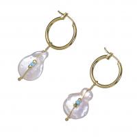 Huggie Hoop Drop Earring Brass with Freshwater Pearl plated for woman mixed colors 41mmuff0c18mmuff0c2mm Sold By Pair