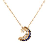 925 Sterling Silver Necklaces, Moon and Star, plated, oval chain & for woman & epoxy gel & with rhinestone, more colors for choice, Sold Per Approx 15.7 Inch Strand