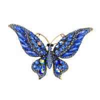 Tibetan Style Brooches, Butterfly, plated, for woman & with rhinestone, more colors for choice, nickel, lead & cadmium free, 60x92mm, Sold By PC