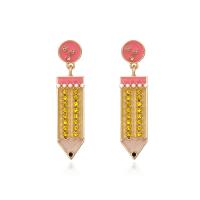 Tibetan Style Drop Earrings, pencil, for woman & enamel & with rhinestone, nickel, lead & cadmium free, 50x11mm, Sold By Pair