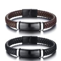 Microfiber PU Bracelet, with Stainless Steel, for man, more colors for choice, 27x12mm, Length:8.27 Inch, Sold By PC