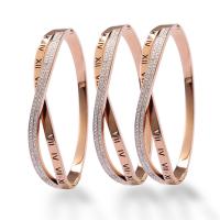 Titanium Steel Bracelet & Bangle, plated, for woman & with rhinestone, rose gold color, 58x48mm, Sold By PC